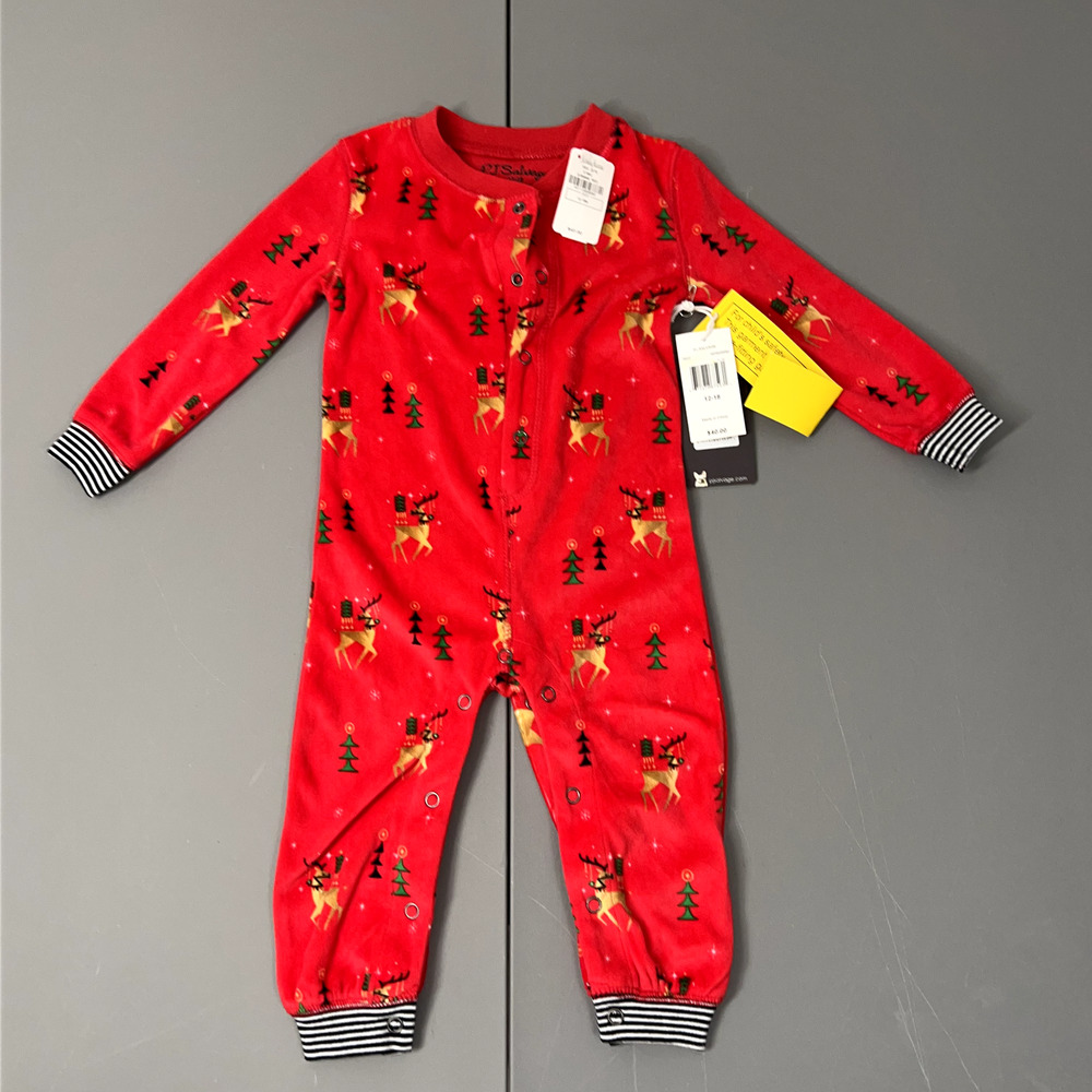 P.J. Salvage Pajamas Baby 12-18M Sleeper Christmas Holiday Red Velvet Footless